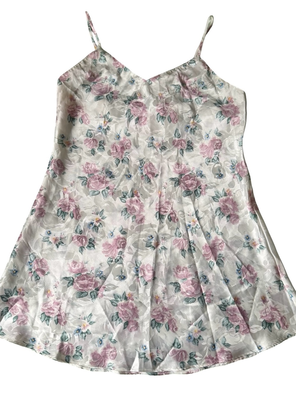 Vintage 1990s Kathryn Women’s Floral Satin Finish V-Neck Slip Mini Dress Size M